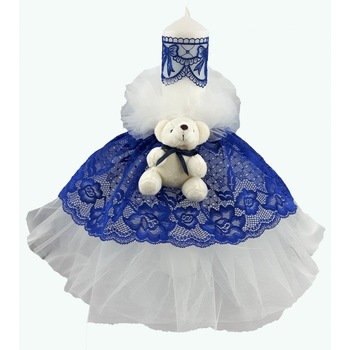 Lumanare cu dantela bleumarin pentru botez Lumanare cu dantela bleumarin pentru botez