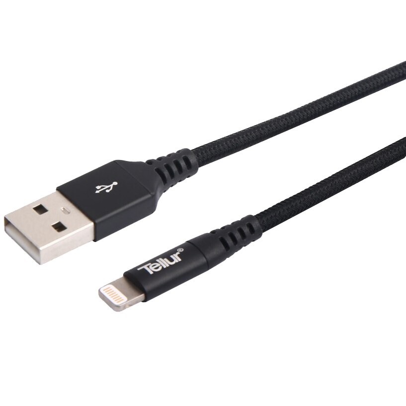 Cablu de date Tellur, Lightning MFi Kevlar, 1m, 2.4A, Negru