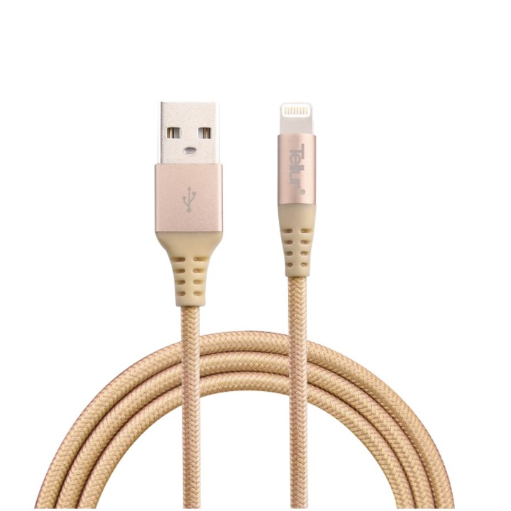 Cablu de date Tellur Kevlar, tip Lightning - USB, 2.4A, 1m, Auriu