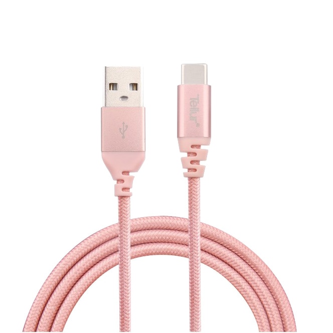 Cablu de date Tellur Kevlar, USB Type C, 3A, 1m, Roz/Auriu