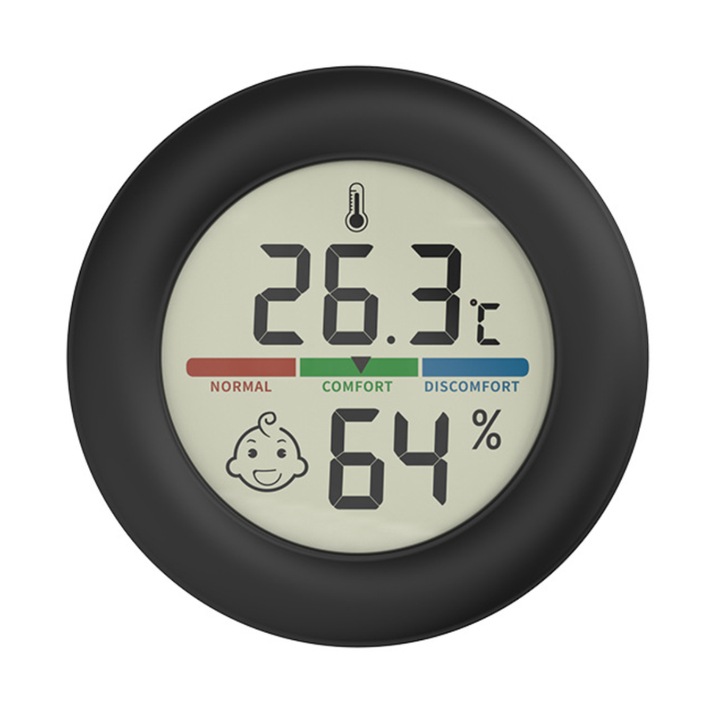 Termometru si higrometru electronic 2in1, Enforose, ABS, 63x63x17mm, cu suport magnetic, negru