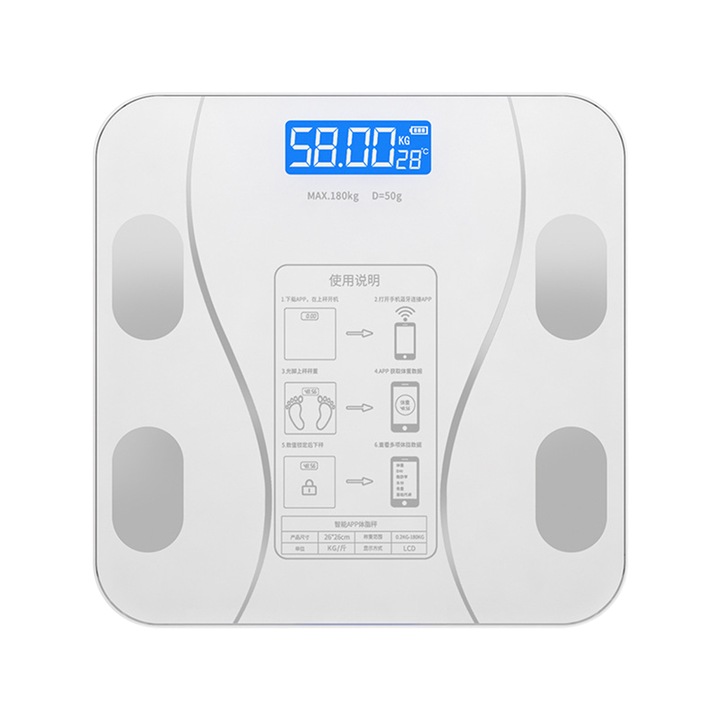 Интелигентен електронен кантар, максимално поддържано тегло 180 кг, бял