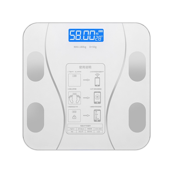 Интелигентна електронна везна, максимално поддържано тегло 180 кг, бяла