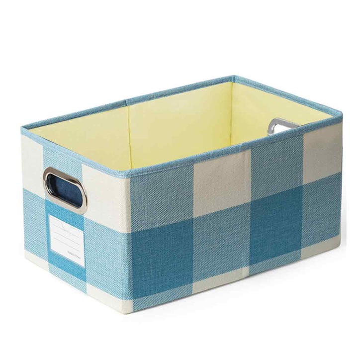 Кошници за съхранение за гардероб Декоративни кошници за съхранение от плат Кутии с метални дръжки за рафтове Спалня Всекидневна Синя и бяла решетка