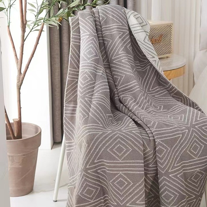 Плетено одеяло, Enforose, геометричен модел, черно и бяло, 125x160 см, комплект 1 бр