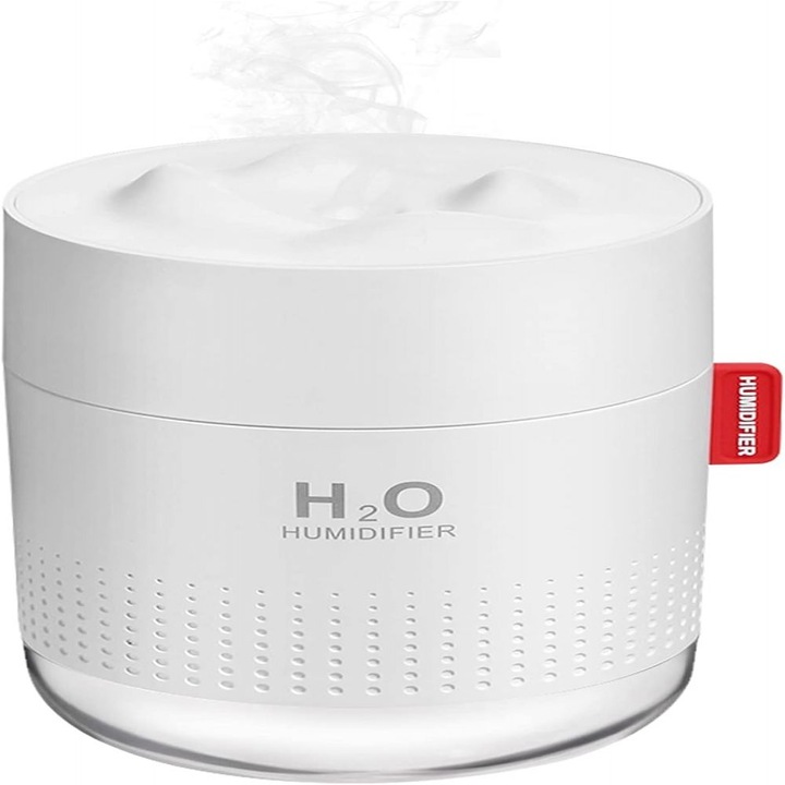 H2O mini hordozható párásító, hideg köddel, USB, automatikus kikapcsolás alacsony vízszint esetén, 2 permetezési mód, nagyon csendes, fehér, 500ml