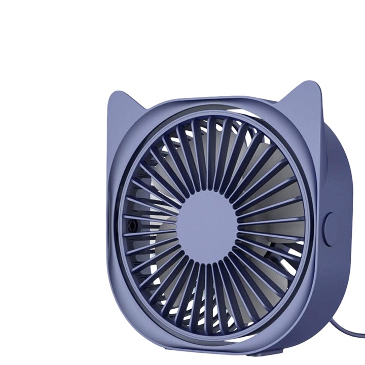 Ventilator de birou Enforose, mini USB, ultra silentios, 3 viteze, rotatie 360°, albastru