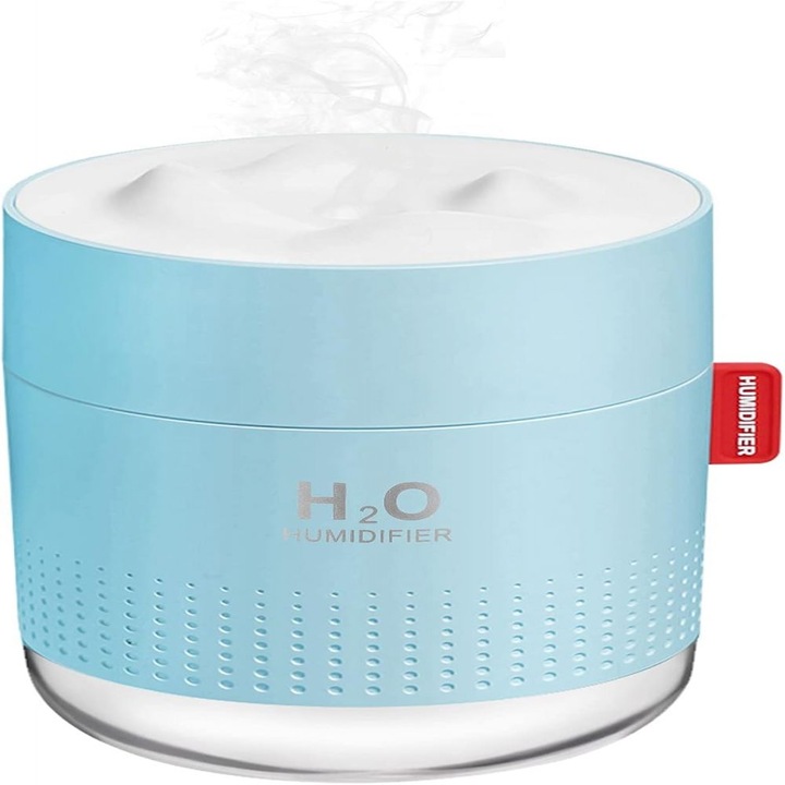 H2O hordozható párásító, mini hidegködös párásító, USB, automatikus kikapcsolás alacsony vízszintnél, 2 permetezési mód, világoskék, 500ml