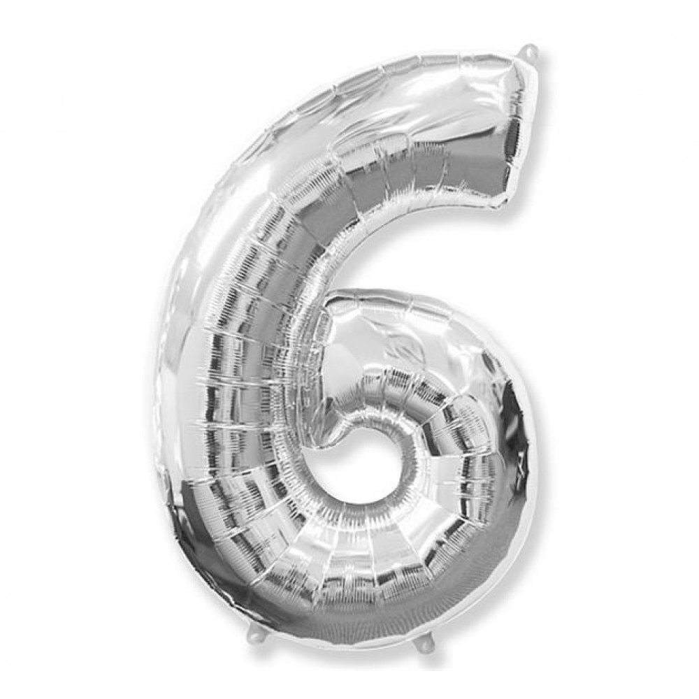 Balon Folie Figurina, Cifra 6, Argintiu