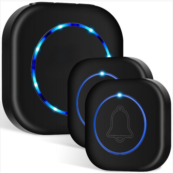 Sistem avansat de sonerie fara fir, rezistent la apa cu volum personalizabil si clopotei, blit LED pentru alerte imbunatatite, potrivit pentru uz casnic si comercial (raza de 260 m, clasificare IP44)