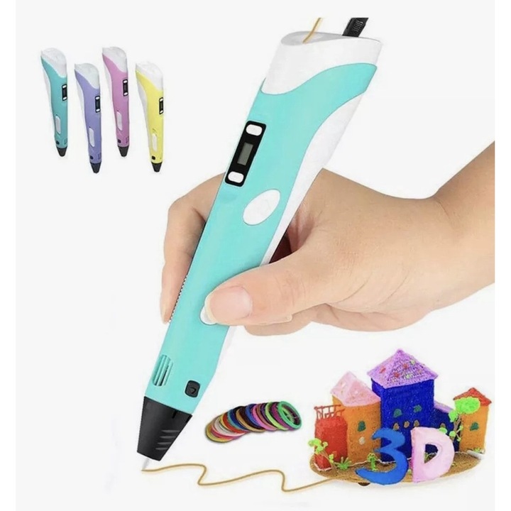 3D Pen и PLA влакна, синьо, розово, жълто, лилаво, черно