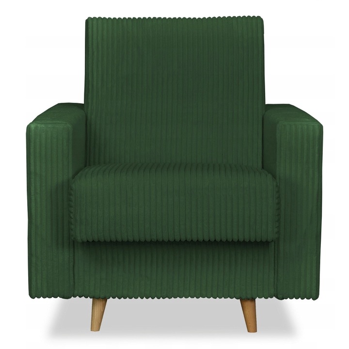 Fotel, Rene Model, Family meble, Kihúzható, tárolódobozzal, 97x93x95 cm, Bársony/velúr/fa, zöld