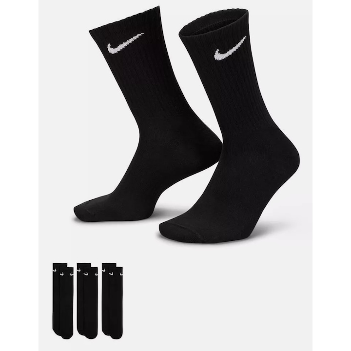 Nike SX7676-010 Спортни чорапи унисекс, 38-42M, технология Dri-Fit, черни, пакет от 3 чифта
