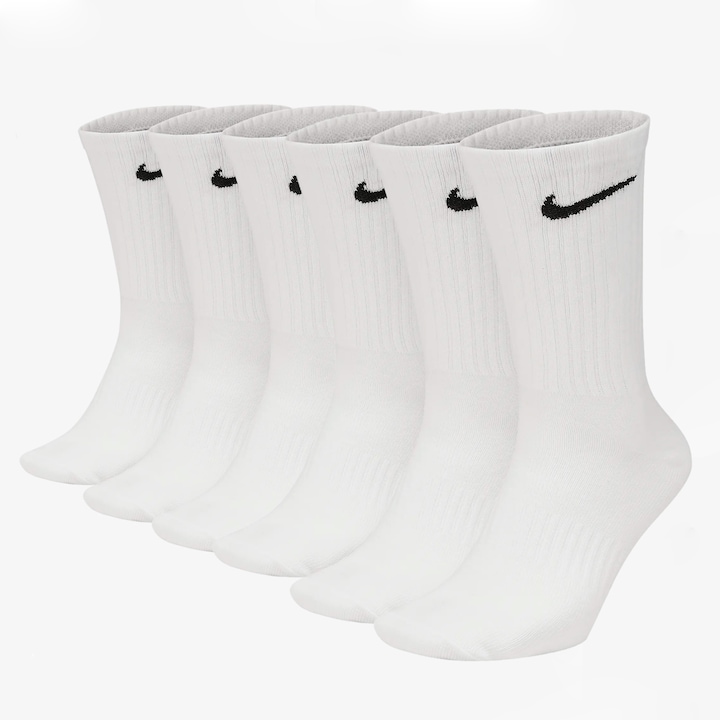 Nike Ежедневни модни ежедневни фитнес чорапи SX7676-100, бели, технология DRI-FIT, 6 чифта, Черен
