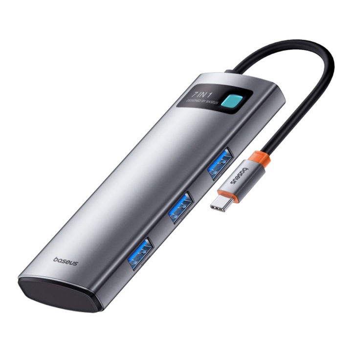 Type-C към HDMI 4K@60Hz Hub, 3 x USB, Type-C, SD, TF - Baseus Metal Gleam (B00030708811-00) - Space Gray