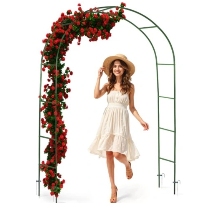 Метална арка за цветя, Рози, Бръшлян, Издръжлива пергола за градината, декоративна метална опора, 140x37x240 см, Минималистичен дизайн във формата на арка, Черен