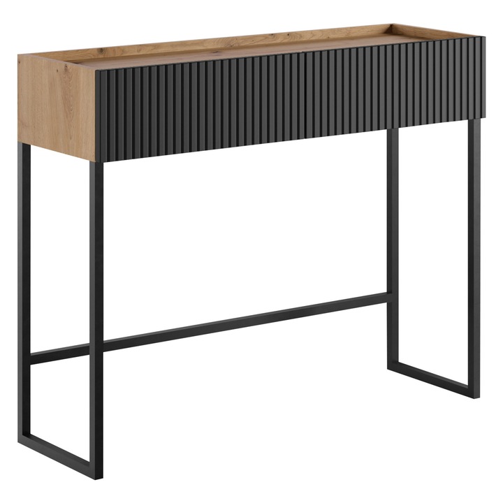 Consola cu sertare Zulek 2SZ, MIRJAN24, stejar artisan + negru, 32x100x80 cm