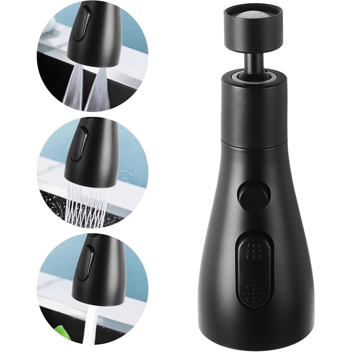 Универсален въртящ се удължител за кран, Bogadini®, супер еко, 3 режима на работа, устойчив на варовик, черен