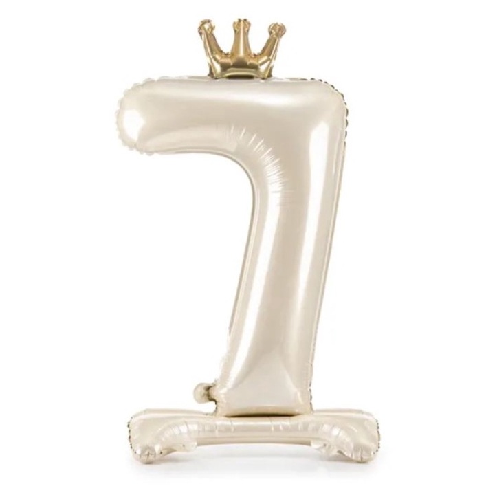 Фолиев балон номер 7 кремав със златна корона 84см