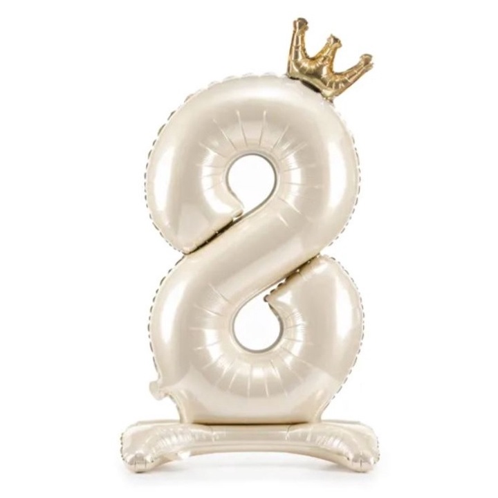 Balon Din Folie Cifra 8, Crem cu Coroana Aurie 84cm