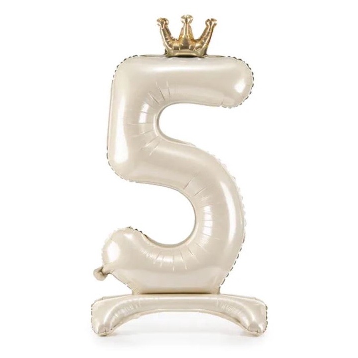Balon Din Folie Cifra 5, Crem cu Coroana Aurie 84cm