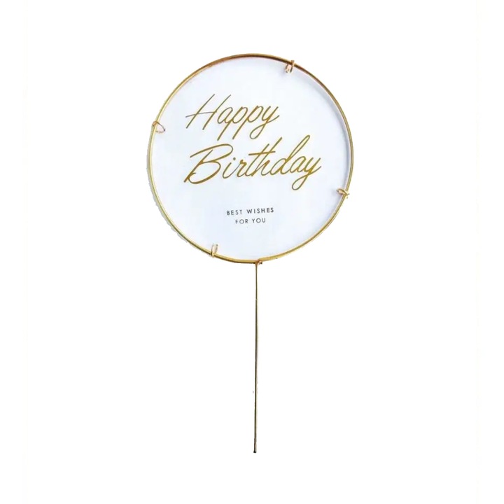 Topper auriu, cerc, happy birthday, PPQT8210