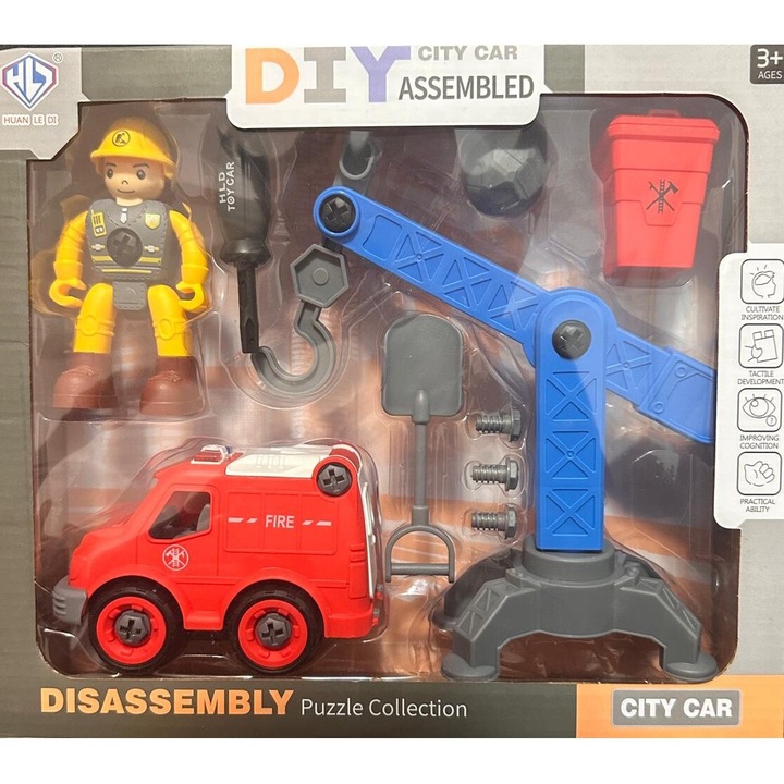 Set Interactiv de Constructie cu Masina de Pompieri si Macara – Asambleaza, Dezasambleaza si Salveaza, MyStyle®