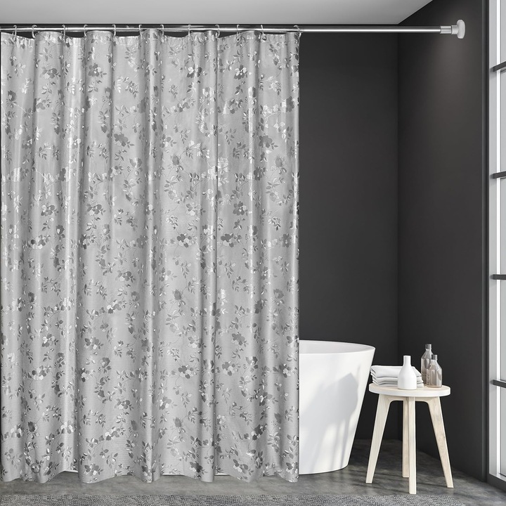 Perdea de Dus WELTRXE, 183x183 cm, EVA 100%, Rezistenta la Mucegai, Impermeabila, cu 3 Magneti si 12 Inele Inox, Model 3D Floral