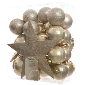 Set 32 globuri Craciun Decoris, cu varf de brad, plastic, 8 cm, pearl Set 32 globuri Craciun Decoris, cu varf de brad, plastic, 8 cm, pearl