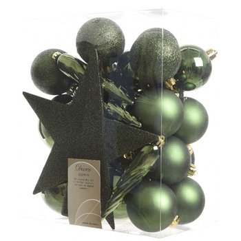 Set 32 globuri Craciun Decoris, cu varf de brad, plastic, 8 cm, verde pin Set 32 globuri Craciun Decoris, cu varf de brad, plastic, 8 cm, verde pin