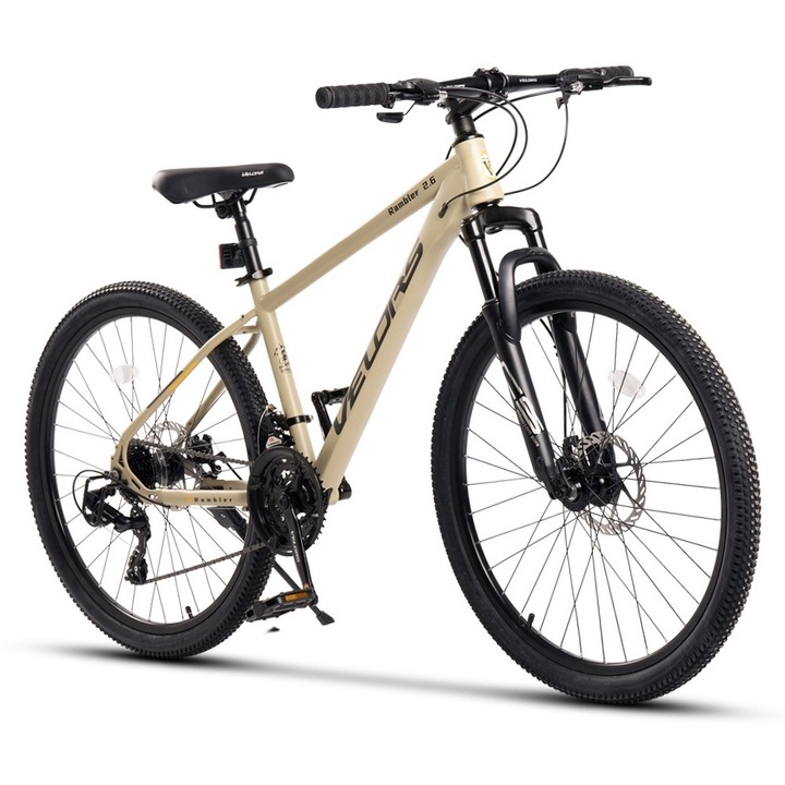 Планински велосипед Velors Rambler JSX26311, рамка с интегрирани кабели, оборудване Shimano, предно окачване, 26 инча колело, предна/задна дискова спирачка, 21 скорости, маслинено с черен цвят