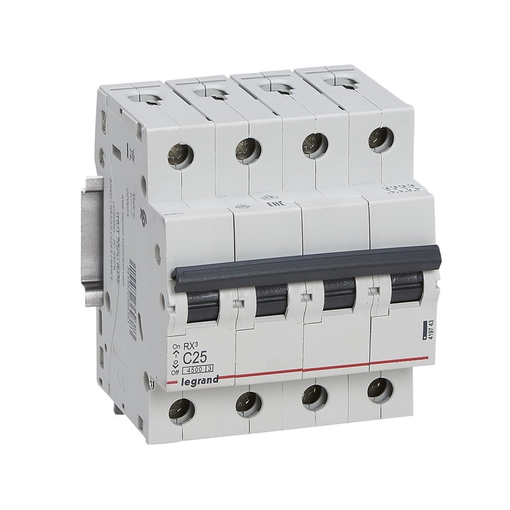 Disjunctor Legrand RX3, tetrapolar, 25 A, curba C, 4.5 KA