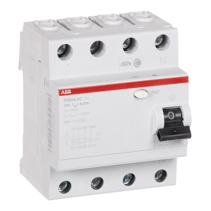 Intrerupator diferential ABB, trifazat, 25A, 4P