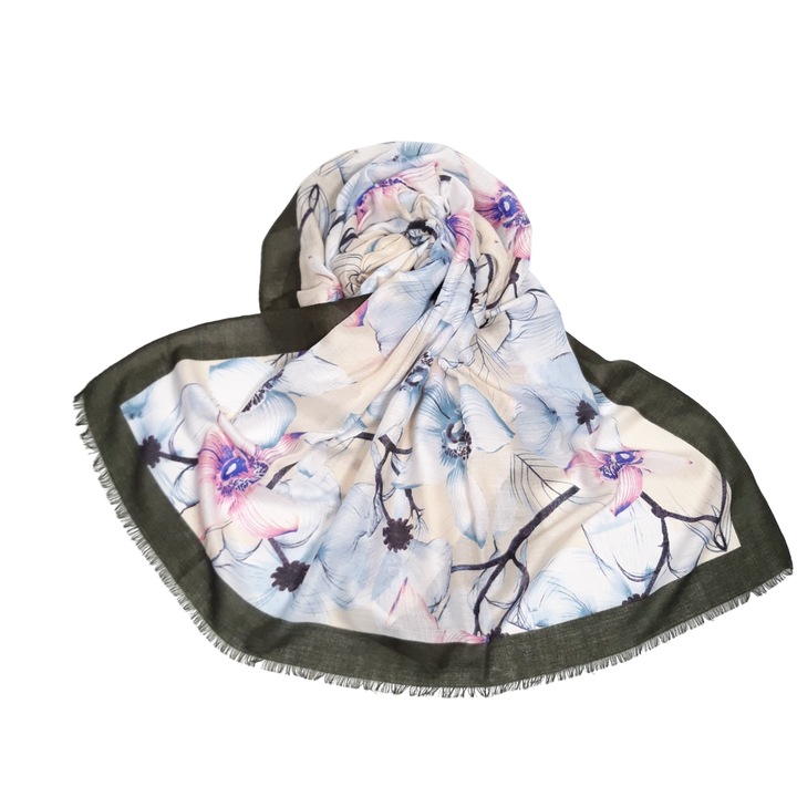 Дамски шал, щампа на цветя, многоцветен, 180х95 см