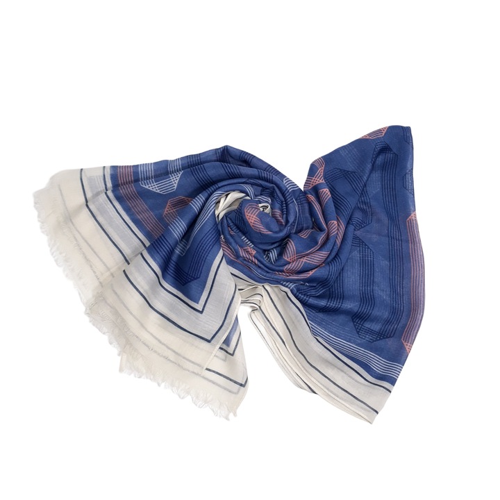 Esarfa dama, imprimeu abstract, albastru/roz, 180x95 cm