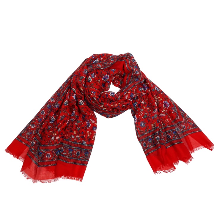 Esarfa dama, imprimeu floral, rosu/ multicilor, 180x95 cm