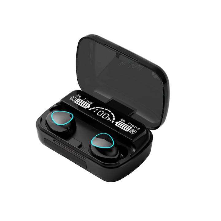 Casti fara fir Bluetooth 5.0, Kosiil, TWS, 50 ore Playtime, IPX6, Impermeabile, Afisaj LED, Negru