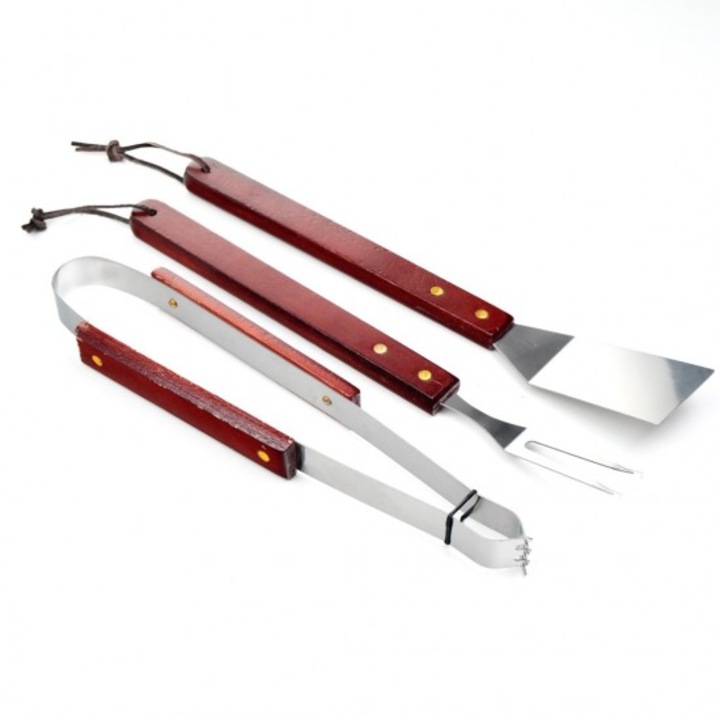 Set gratar 3 piese, Metal+Lemn, 33 cm