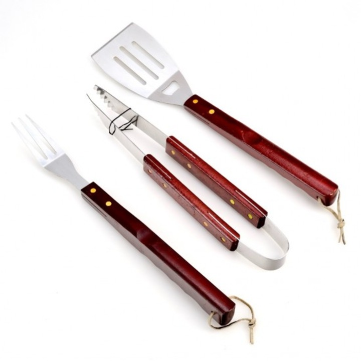 Set gratar 3 piese, Metal+Lemn