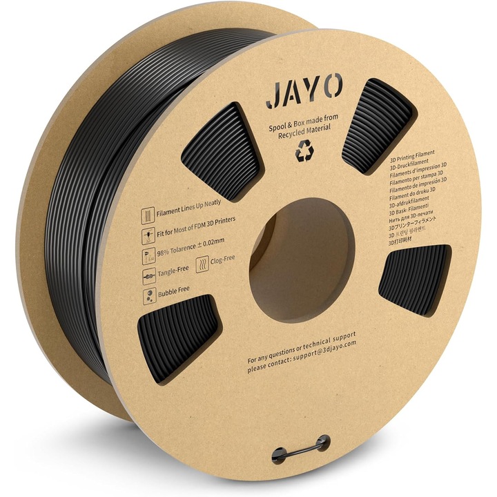Filament 3D PLA+ JAYO, 1.75mm, precizie dimensionala +/- 0.02mm, rola 1.1KG, 363m, negru