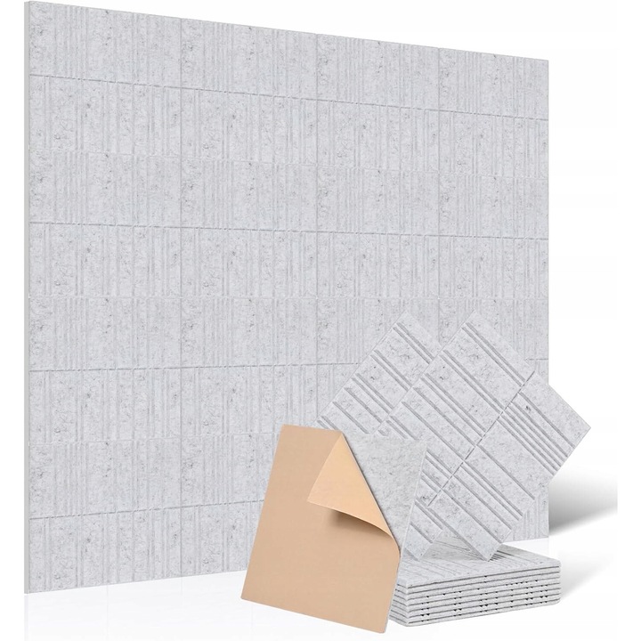 Комплект 12 акустични панела, за изолация, сребрист / сив цвят, 30X30X0.9