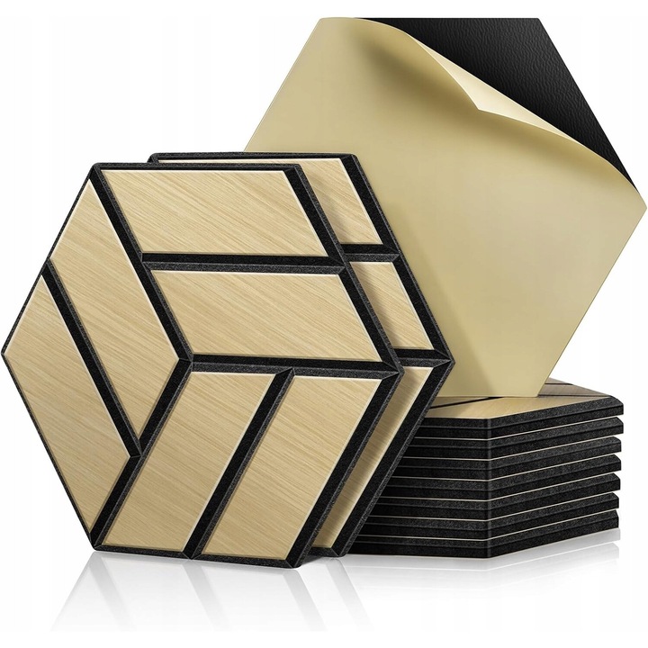 Panouri acustice autoadezive Luka, 10x30x15x1,2cm, culoare deschisa, decorare perete, izolare fonica