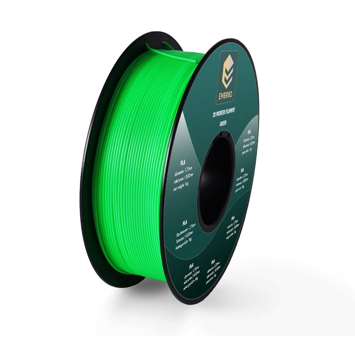 Filament 3D PLA EMBRO, 1.75mm, precizie dimensionala +/- 0.02mm, rola 1KG, verde