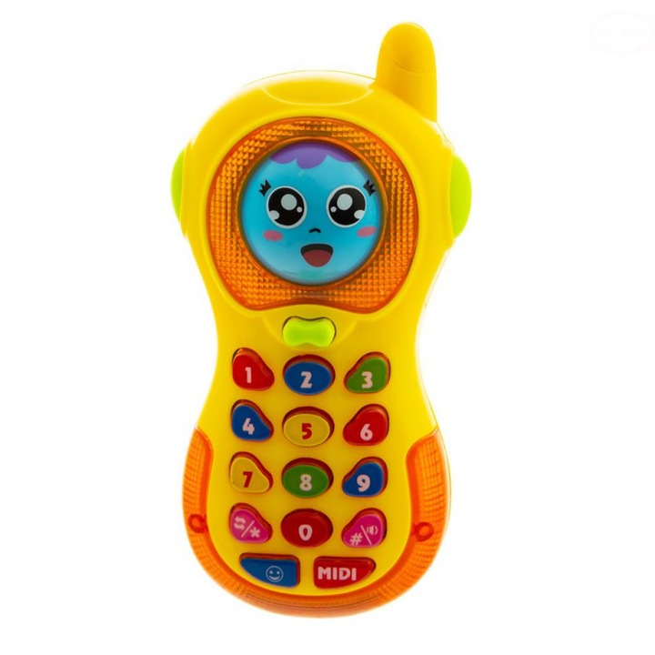 Telefon interactiv pentru bebelusi, 14 cm, galben, albastru, verde