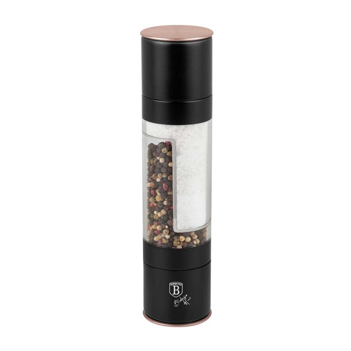 Mlin de sare si piper Berlinger Haus Black Rose, inox, ceramic, transparent/negru mat, 22,3cm