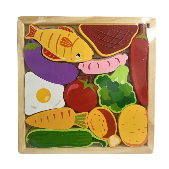 Образователен пъзел с храна, дървен, Tres, многоцветен, 30x30см