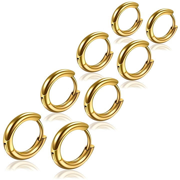 Set de cercei cu cerc, 4 perechi, inox, 8/10/12/14mm, pentru doamne