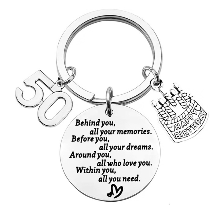 Breloc din otel inoxidabil, 50 de ani, cadou aniversar, argintiu, 3cm, 1 set