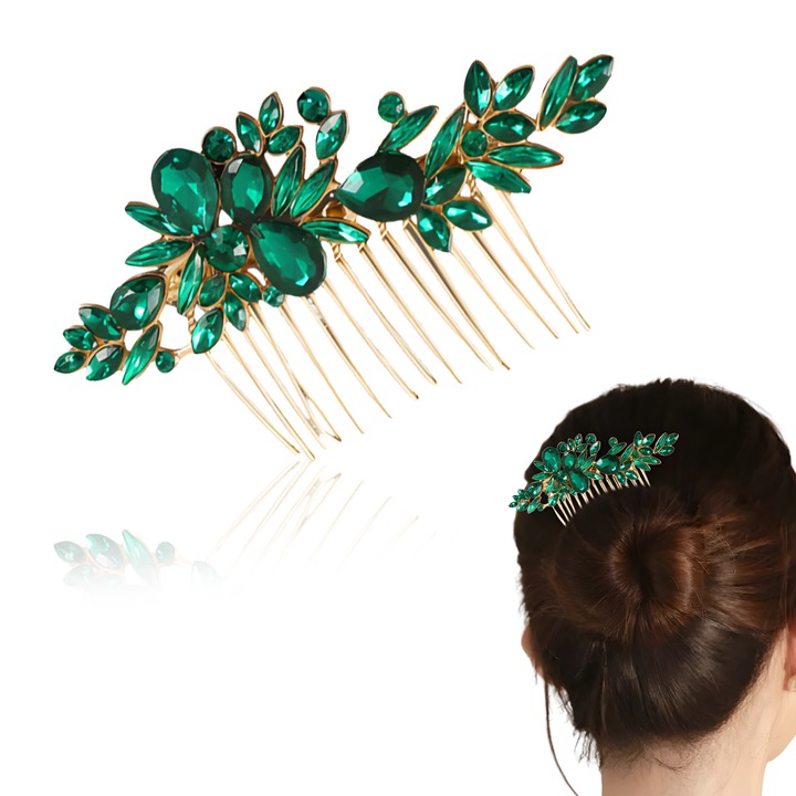 Pieptene retro din aliaj, verde, 9.9x5.6cm, set 1 bucata