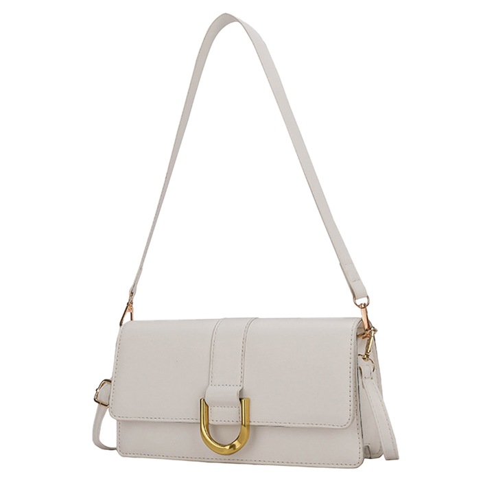 Női válltáska, koreai stílusú, nagy kapacitású, fehér, ökológiai bőr